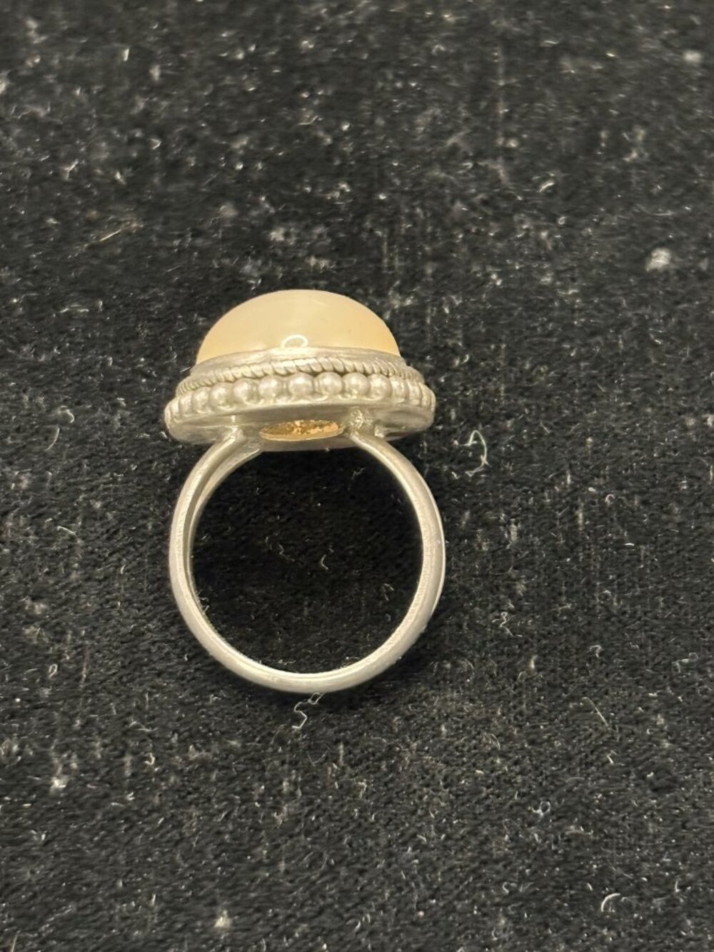 Large Oval Honey-Yellow Cabochon Silver Statement Ring With Intricate Rope R221 - Picture 2 of 2